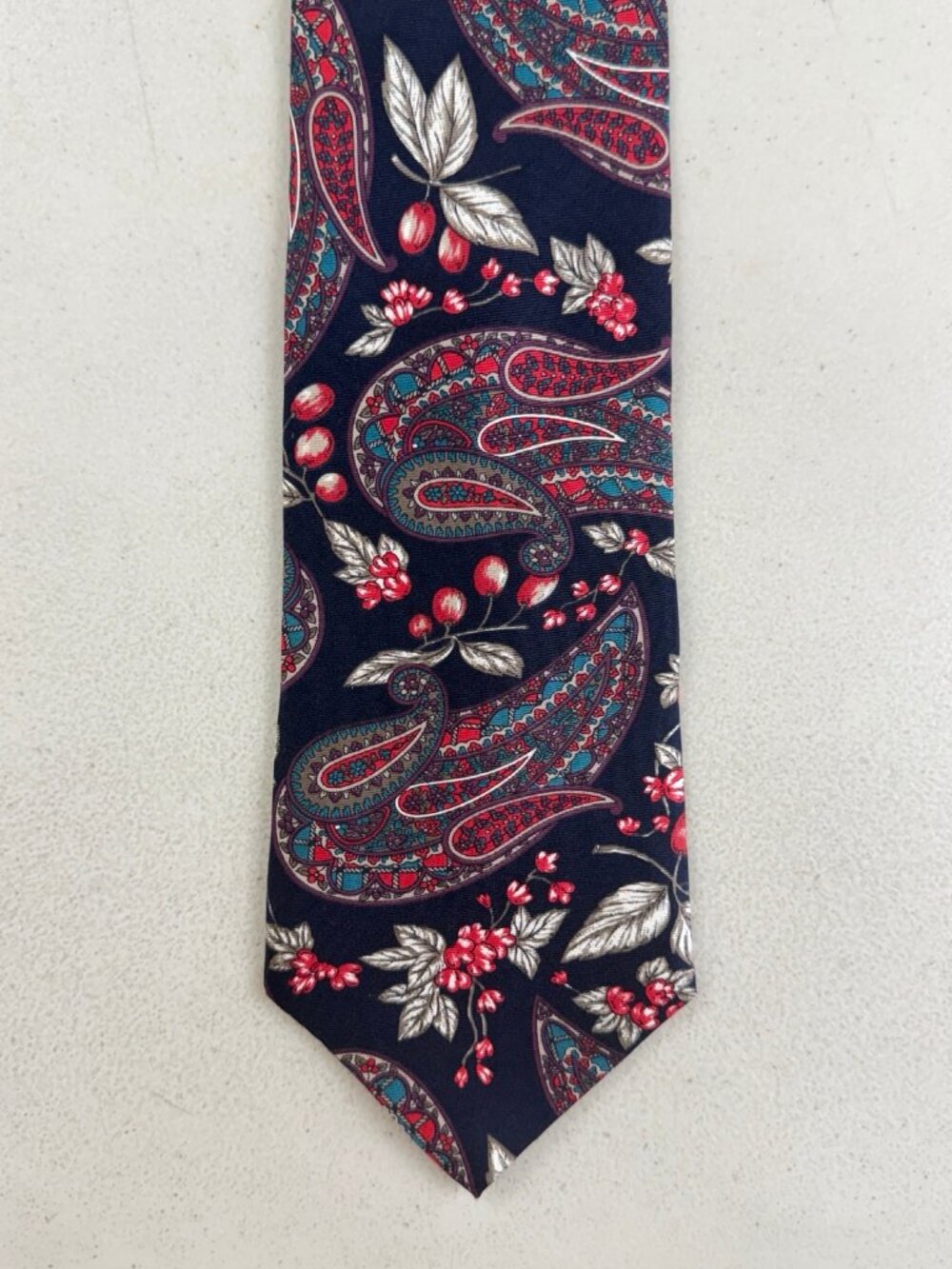 Vintage Paisley Floral Cranberry Print Silk Tie 80s Don Loper Mens Necktie  Cond